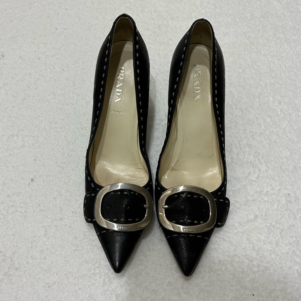Prada Brass Buckle Pumps